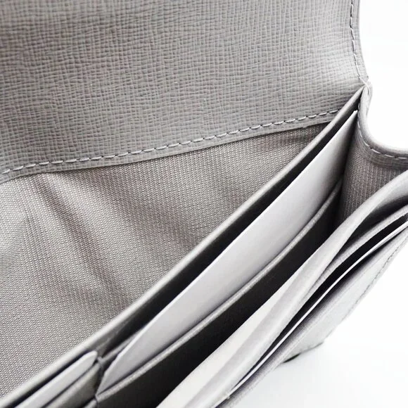 FURLA Grey Saffiano Leather Gold Plated Logo Bifold Wallet - Picture 7 of 8